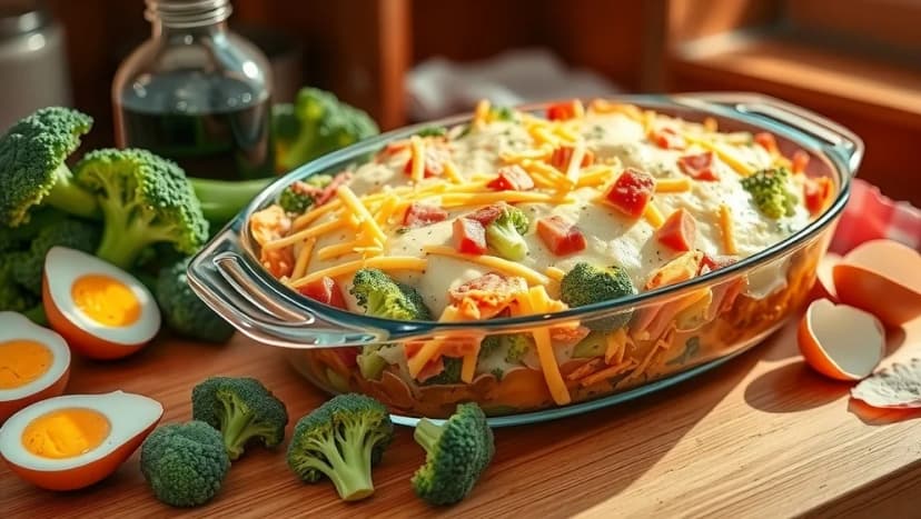 Broccoligratäng med skinka och ägg hemma