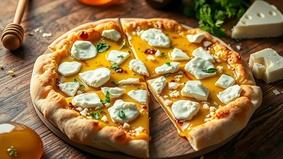 Pizza bianco chèvre honung när den är som bäst