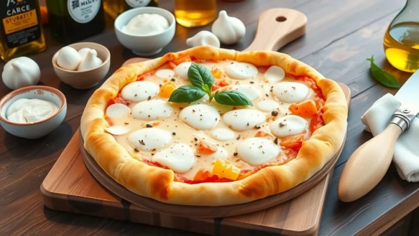 Pizza bianco med mozzarella och crème fraiche